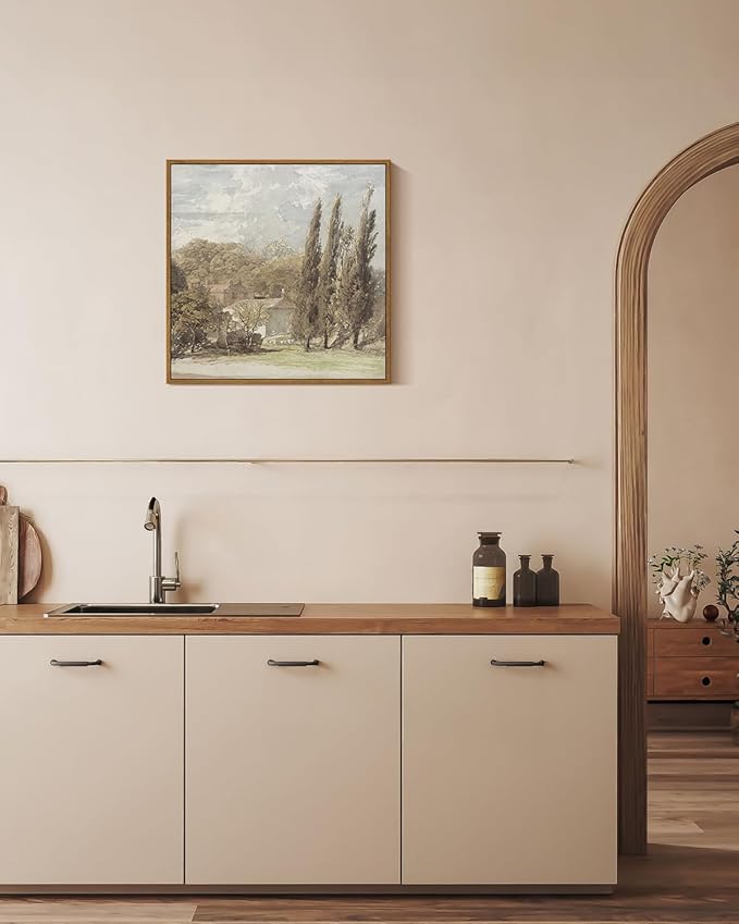 InSimSea Square Framed Canvas Wall Art, Gardens Classical Scenery Paintings, Rustic Gardens Wall Pictures for Bedroom Bathroom Living Room, Canvas Prints Artwork, Vintage Home Decor 16"x16"