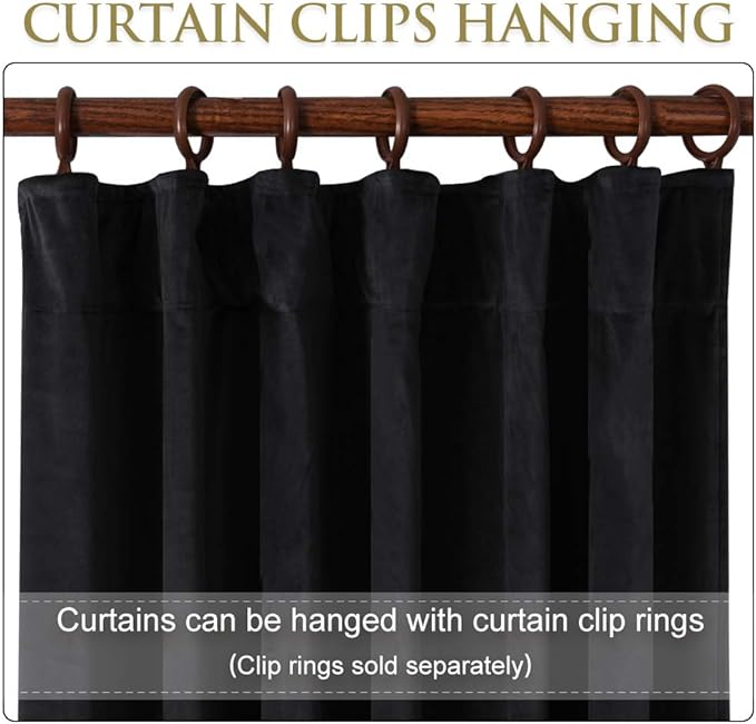 StangH Black Curtains 105 inches Long - Blackout Velvet Living Room Curtains Back Tab Thermal Insulated Heavy Drapes for Bedroom Home Theater Office Studio, W52 x L105, 2 Panels