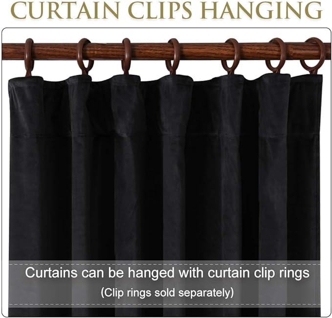 StangH Black Blackout Velvet Curtains 90 inches Long, Back Tab Heavy Thick Thermal Insulated Window Drapes Elegant Home Decor for Theater/Bedroom/Dining Room, W52 x L90, 2 Panels