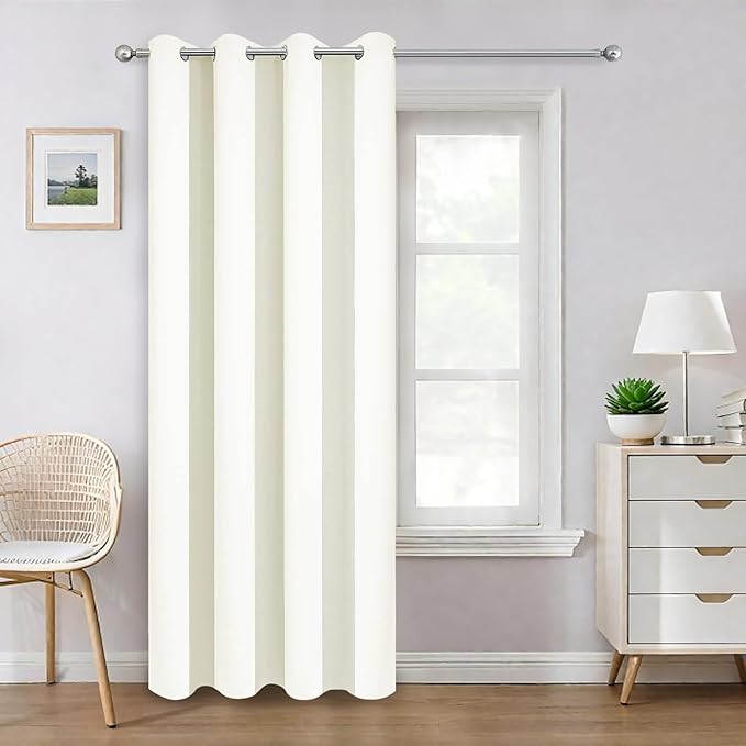 Yakamok 100% Cream Blackout Curtains for Bedroom, Light Blocking Thermal Insulated Noise Reducing Blackout Drapes for Living Room(52Wx84L, 1 Panel)