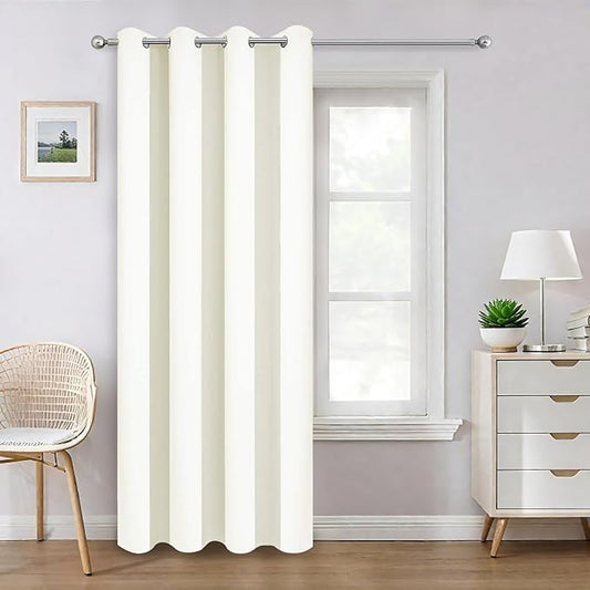 Yakamok 100% Cream Blackout Curtains for Bedroom, Light Blocking Thermal Insulated Noise Reducing Blackout Drapes for Living Room(52Wx84L, 1 Panel)