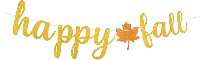 Totelux Happy Fall Banner Decoration Glitter Maple Leaf Sign Gold Orange Autumn Hanging Banner for Wall Home Office Decor Thanksgiving Party Supplies