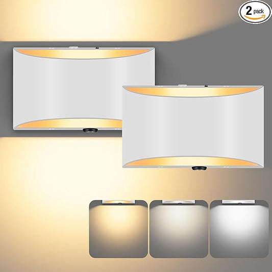 Wireless Wall Sconces Set of 2, 8000mAh White Battery Operated Wall Sconces Remote & Touch Control, 3 Color Temperatures, Timer Cordless Dimmable Light for Bedroom, Living Room, Hallway