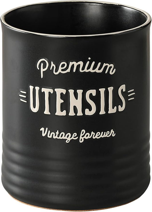 DOWAN 7.2″ Extra Large Utensil Holder, Farmhouse Utensil Holder for Kitchen Counter, Ceramic Utensil Crock with Protection Cork Mat, Utensil Storage for Kitchen Decor & Housewarming Gift, Matte Black