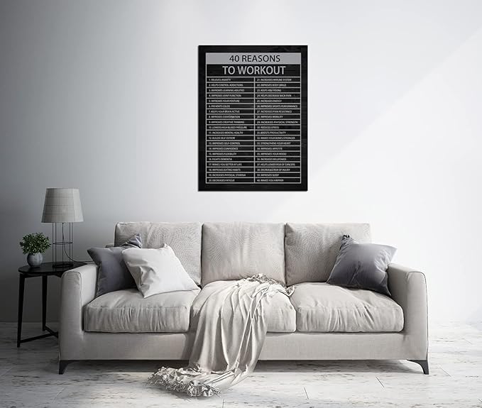40 Reasons to Workout Inspirational Quotes Exercise Wall Art Motivational Fitness Painting Prints on Canvas Inspiring Posters Pictures Print Artwork Decor for Gym Home Office[30″W X 40″H]
