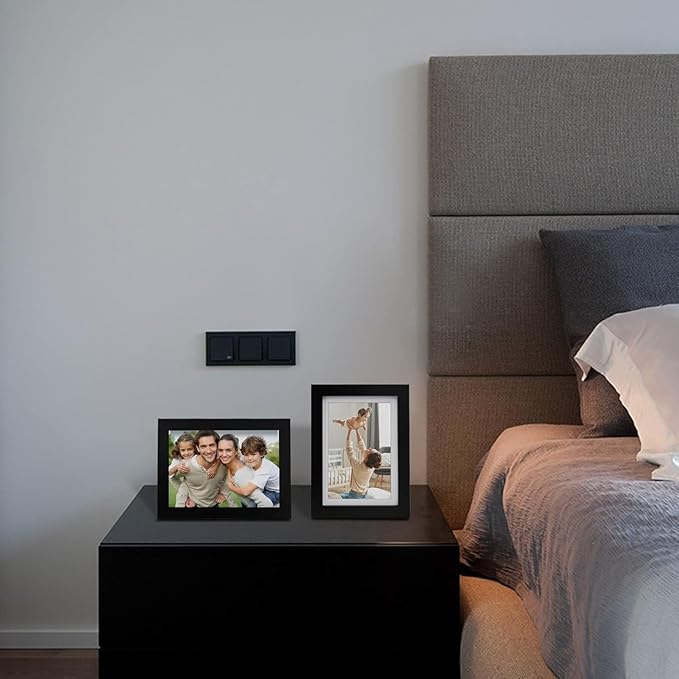 Egofine 6x8 Picture Frames Set of 4, Made of Solid Wood Covered by Plexiglass 4x6 and 5x7 with Mat or 6x8 whitout Mat, for Table Top Display and Wall Mounting Photo Frame Black