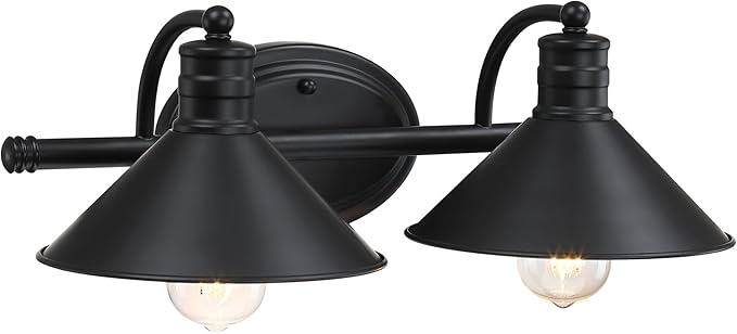 2 Light Bathroom Vanity Light Over Mirror - Black and Gold Farmhouse Wall Light for Bathroom Vanity Powder Room, Rustic Gooseneck Barn Style 2 Bulb Wall Sconce Over Kitchen Sink