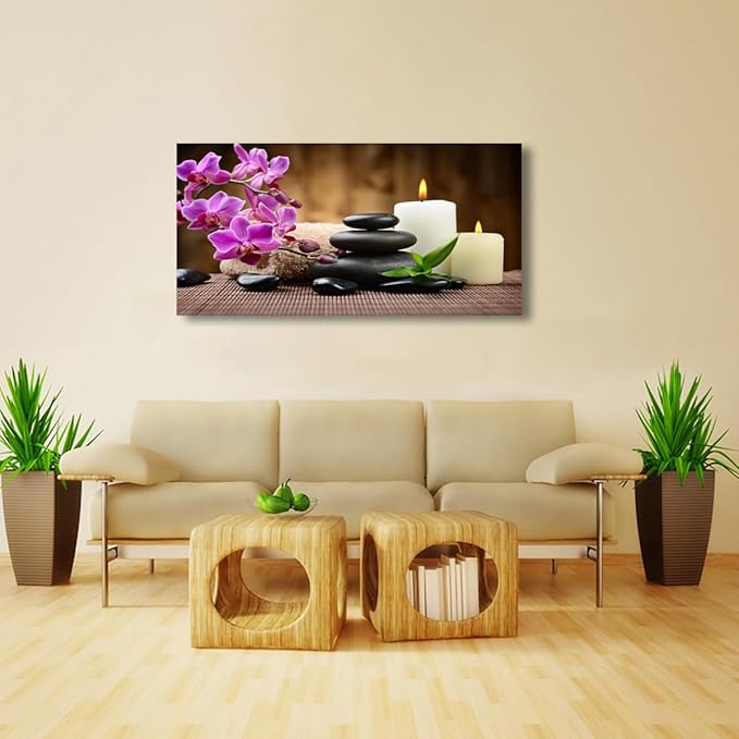 Butterfly Orchid Flowers Pictures Canvas Wall Art for Living room Bedroom Wall Decor,Flowers Wall Art Print Paitnings for home Decor,Morden Artwork Stones and Candles Yoga Atmosphere Canvas Art
