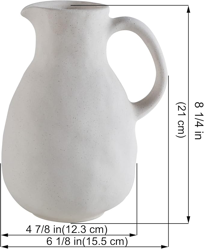 Kimdio Ceramic Vase with Handle, Modern Farmhouse Pitcher Vase for Home Decor, Rustic Pottery Vase, Decorative Flower Vase, Clay Vase, Centerpieces for Living Room
