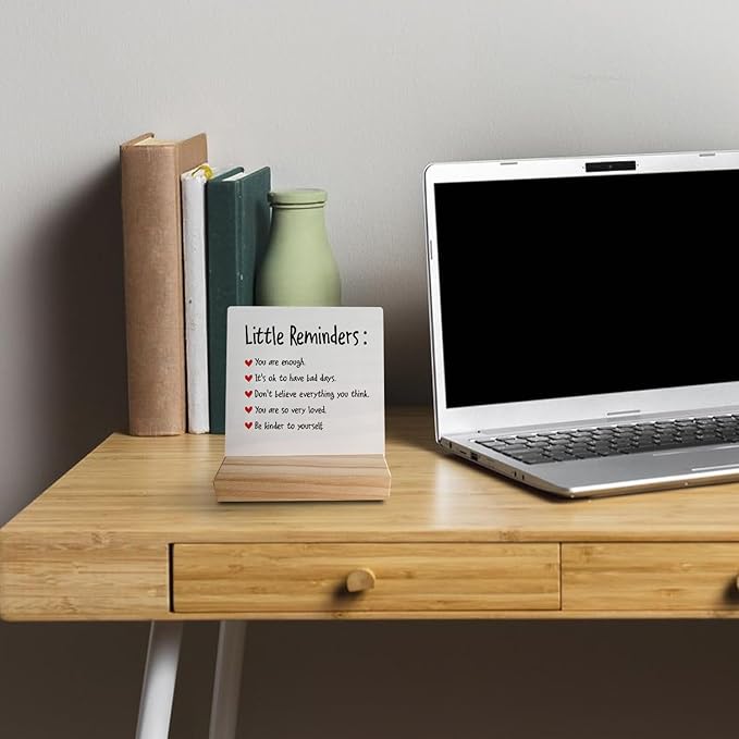 Little Reminders You are Enough Desk Plaque Sign with Stand,Dorm Signs for College Girls, Inspirational Signs Decor for Office Dorm Desk,Back to School Gifts for College Students (White 2)