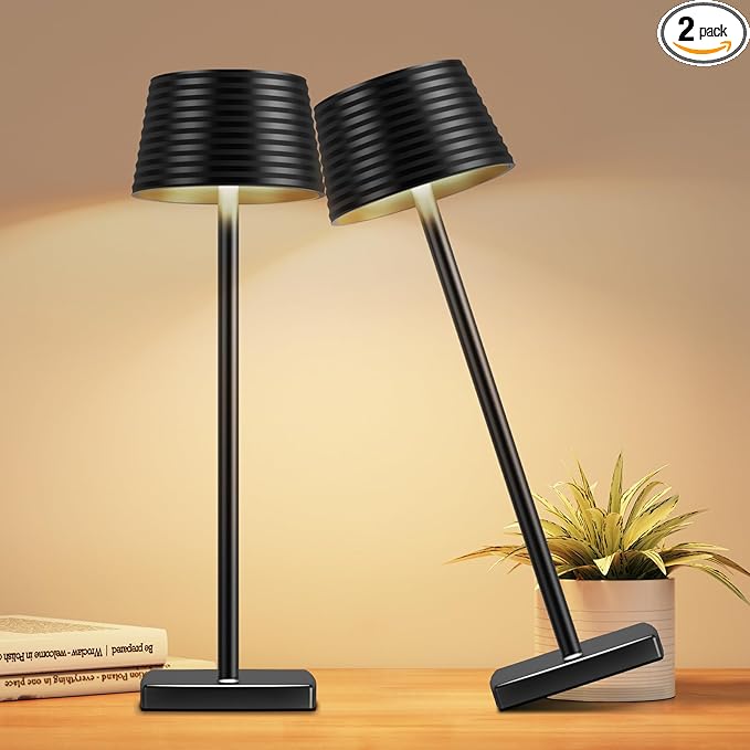 2Pack Cordless Table Lamps Rechargeable,Battery 6000mAh LED Portable Lights for Outdoor/Patio/Restaurant/Indoor Desk Lamp - IP54 Waterproof 3 Colors Stepless Dimming (2pack Black)