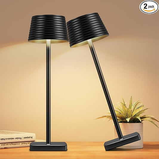 2Pack Cordless Table Lamps Rechargeable,Battery 6000mAh LED Portable Lights for Outdoor/Patio/Restaurant/Indoor Desk Lamp - IP54 Waterproof 3 Colors Stepless Dimming (2pack Black)