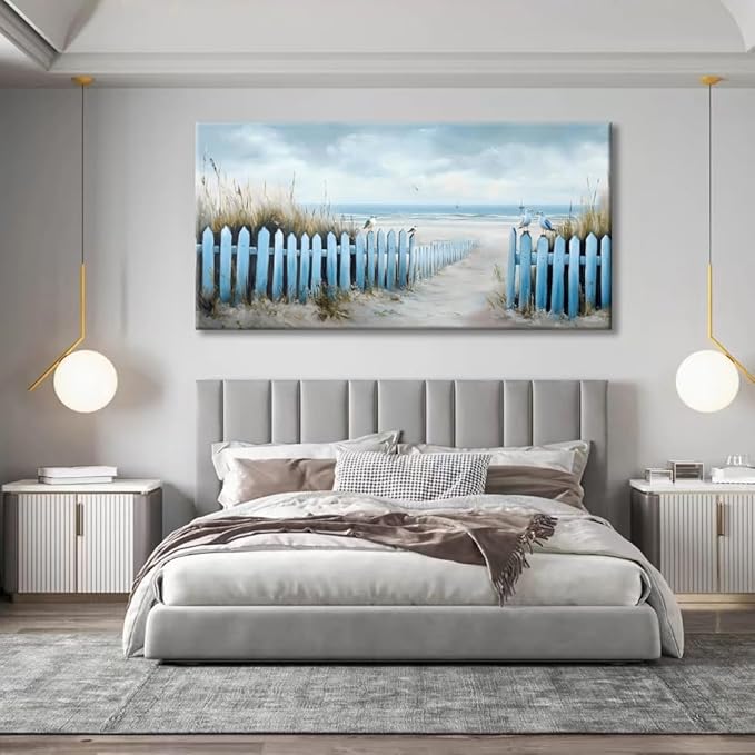 Wall Art for Living Room Large Beach Oil Painting Ocean Sea Bird Seagull Canvas Artwork Framed Ocean Themed Artwork Seascape Coastal Picture for Office Bedroom Decor 58x28in
