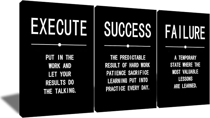 Success Quote Canvas Painting Wall Art Inspirational Wall Art Execute Failure Definition 3 Pieces Black Poster Positive Motivational Framed Artwork Prints Picture for Living Room Office [72''Wx 36''H]