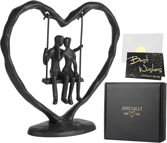 Iron Anniversary Wedding Gift for Her Wife Him and Couple,Iron Heart Statue Decoration Gifts,Heart Sculpture,Heart Figurine，Couple Figurine Statue,Valentine's Day Birthday Gifts