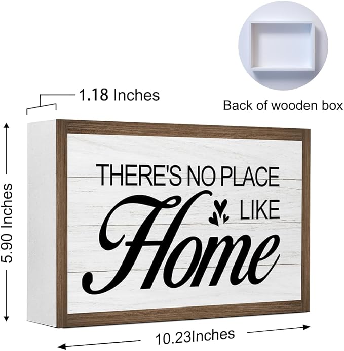 There's no Place Like Home Wooden Box Sign Desk Decor,Family Quotes Wooden Block Plaque Sign for Home Farmhouse Living Room Bedroom Shelf Table Wall Decor