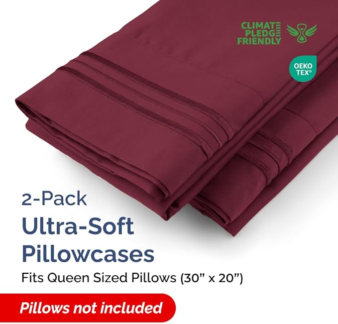 Queen Pillow Cases Set of 2 - Ultra Soft Hotel Quality Pillowcase Covers - Comfy, Cozy & Wrinkle Free - Shrinkage, Stain & Fade Resistant - Machine Washable Pillow Protectors - 2 Piece Set - Burgundy