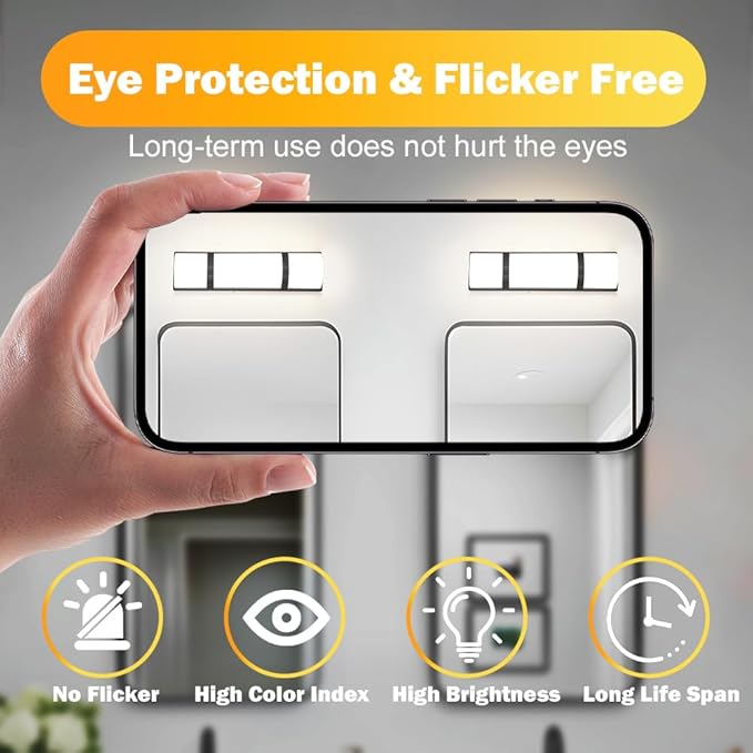 LED Bathroom 16 Inch Vanity Lighting Fixtures | CRI 90 4000K Matte Black Wall Sconces Set of Two with White Frosted Glass Lamp Shade | 120V 15W 1200LM Dimmable with Dimmer Switch(not Included)