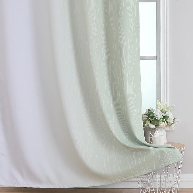 Estelar Textiler Sage and Greyish White Room Darkening Blackout Curtains 84 Inch Length 2 Panels Set for Living Room, Thermal Insulated Ombre Light Blocking Grommet Blackout Drapes for Bedroom,42Wx84L