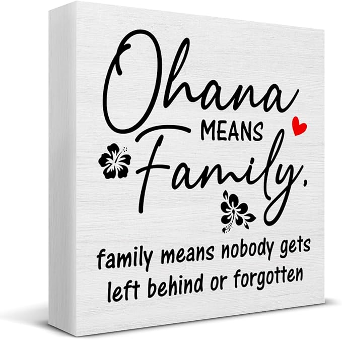 Family Signs for Home Decor, Farmhouse Ohana Means Family Wood Sign Home Living Room Hallway Bedroom Kitchen Desk Shelf Table Decoration 5 X 5 Inch