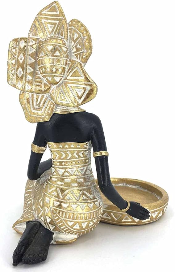 African Lady Figurine Candle Holder with African Tribal Totem for Wedding,Church,Holiday Decor-African Decorative Women Statues, Candlestick Holder for Home and Table Decor(754-Gold)