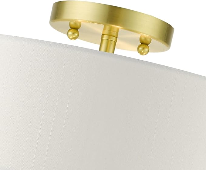 Livex Lighting 51055-12 Meridian Collection 4-Light Semi Flush Mount Ceiling Light with Off-White Hardback Fabric Shade, Satin Brass, 18 x 18 x 8.13