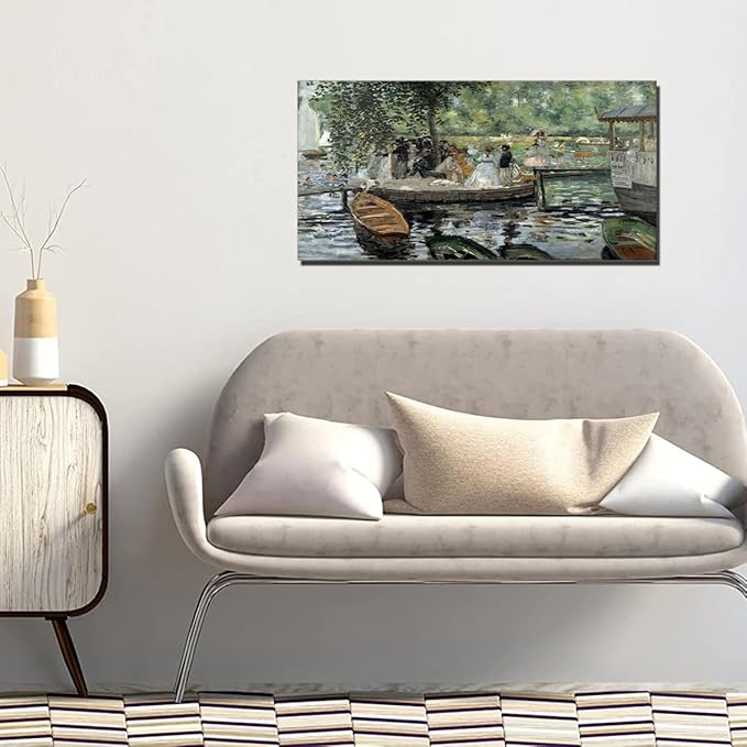 Home Office Decoration Impressionism La Grenouillere By Pierre Auguste Renoir Landscape for Living Room Dining Room Room Wall Decor Framed Large Size 20x40inch