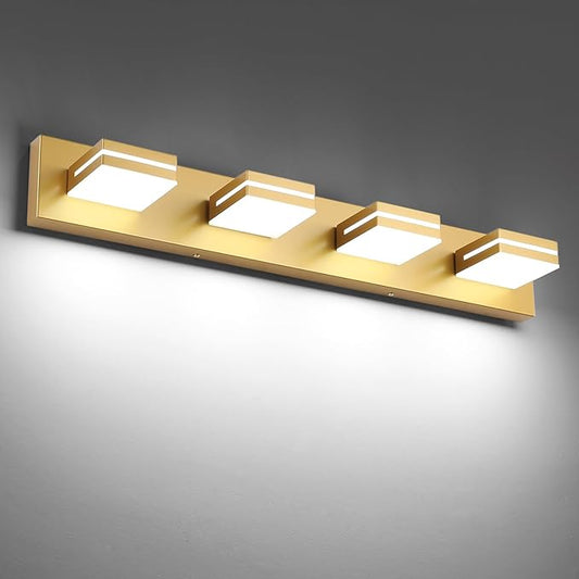 SineRise LED Modern Bathroom Vanity Light Fixtures (4-Light, 30-Inch), Matte Gold Modern Acrylic Bathroom Wall Lighting Fixtures Over Mirror (Cool White 6000K)