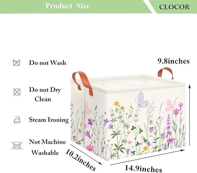 CLOCOR Rectangular Storage Basket Empty,Gift Basket,Waterproof Storage Bin with Handles,Room Decor(Flower)