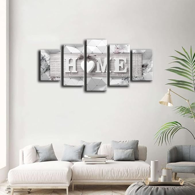 AWLXPHY Decor Home Decoration Wall Art Canvas for Living Room Framed Painting Pink and Grey 5 Panels Modern Abstract Love Art Stretched Artwork 3D Giclee Kitchen Decor(Grey, W40 x H20)