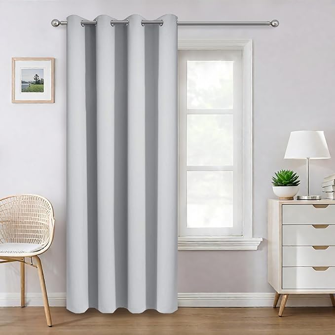 Yakamok 84 Inch Long 100% Blackout Curtains for Bedroom, 2 Thick Layers Thermal Insulated Grommet Total Blackout Drapes with Black Liner for Living Room (52Wx84L,Light Grey, 1 Panel)