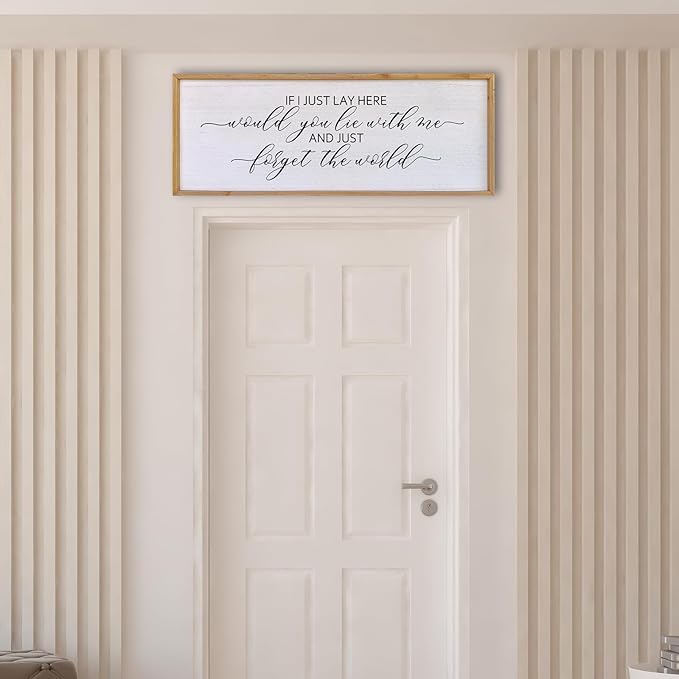 Surfapans If I Lay Here Would You Lie With Me Wall Decor Sign 32”X12” Master Room Bedroom Above Bed Large Farmhouse Inspirational Quotes Minimalist Wood Framed Over Bed Wall Art Decoration (Wood)