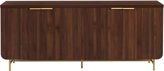 Walker Edison Reema Fluted 4-Door Kitchen Sideboard Buffet Console, 69 Inch, Gold,Dark Walnut