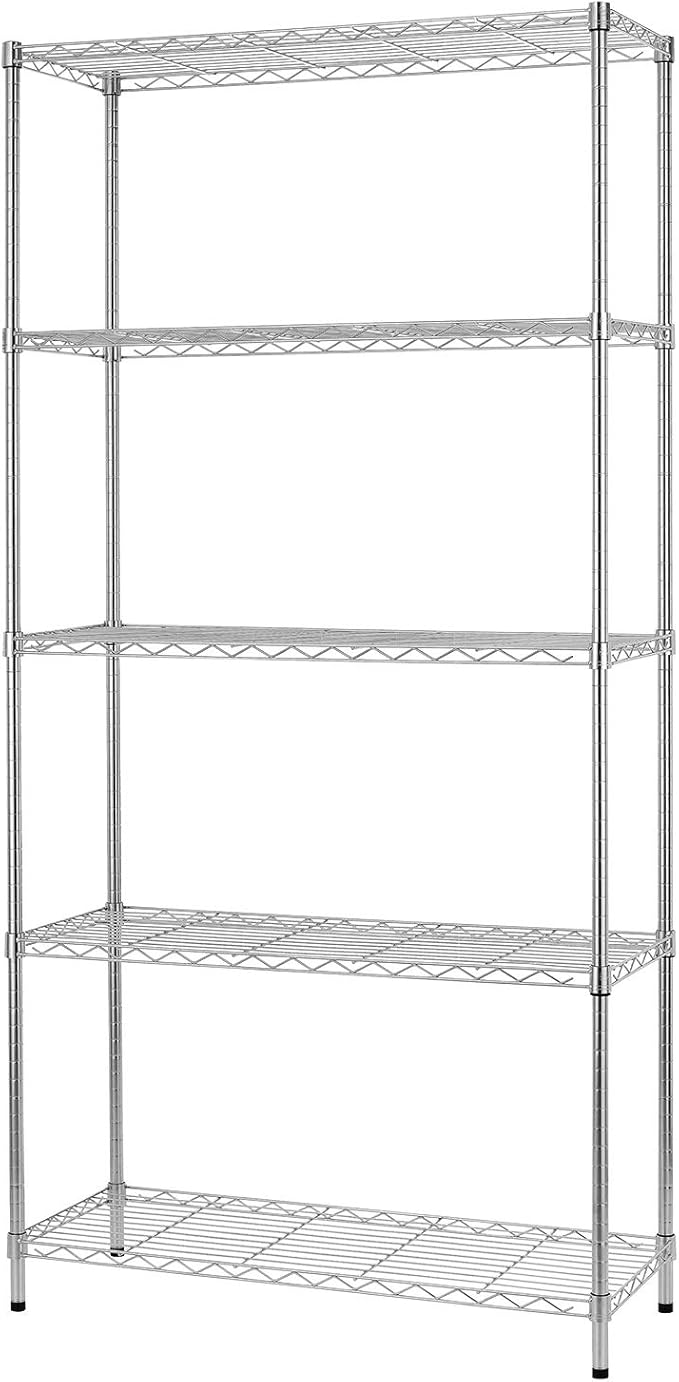 BestOffice | 5-Tier Wire Storage Shelves | 36x14x72 | Chrome | with Adjustable Racks | Heavy-Duty Metal Shelf, Holds Upto 1000 lbs | No-Tool Assembly | Ideal for Home & Garage Shelving