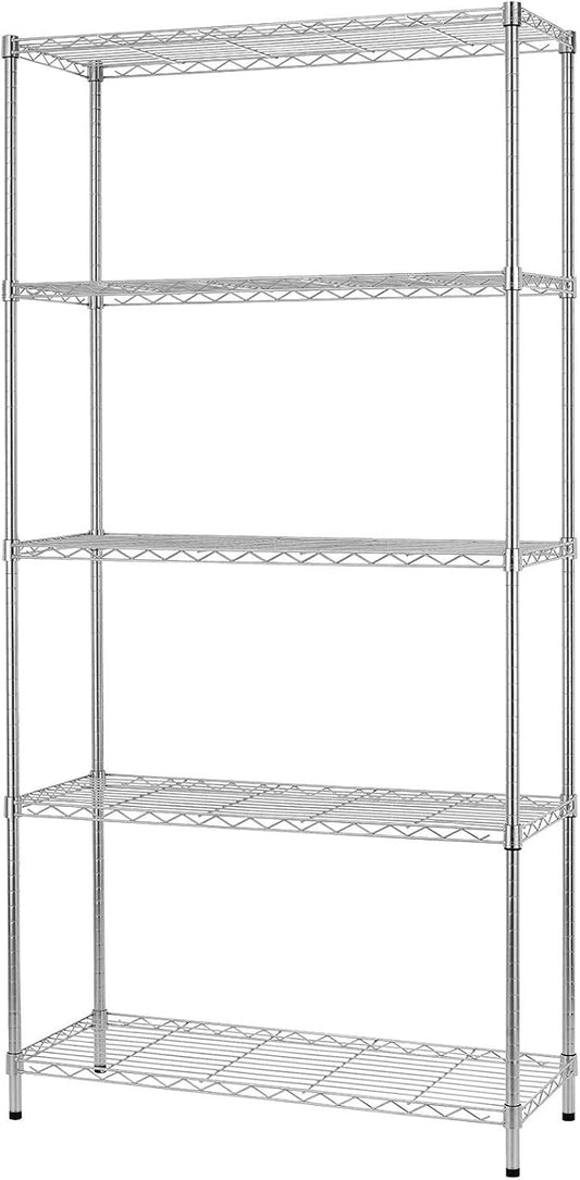 BestOffice | 5-Tier Wire Storage Shelves | 36x14x72 | Chrome | with Adjustable Racks | Heavy-Duty Metal Shelf, Holds Upto 1000 lbs | No-Tool Assembly | Ideal for Home & Garage Shelving