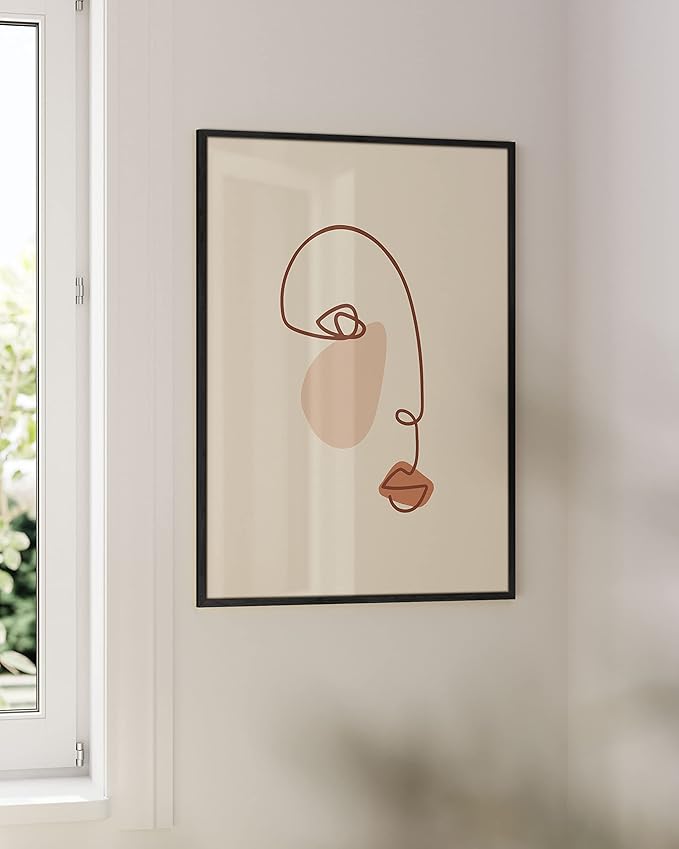 HAUS AND HUES Female Figure Wall Art Line Drawing - Single Line Drawing Wall Art, Minimalist Woman Art Print Line Art Wall Decor Silhouette Lipstick (24x36 Unframed)