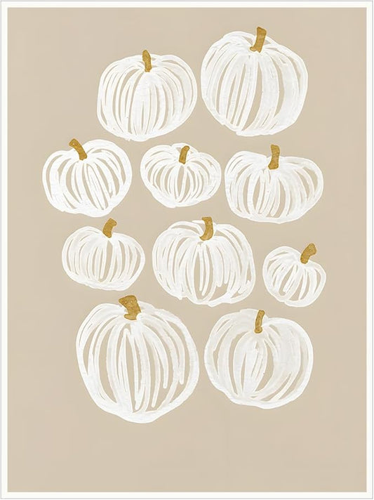 Neutral Pumpkin Painting Posters Modern Fall Canvas Print Wall Art, Beige Fall Decor Abstract Autumn Poster Halloween Decor 20x30"Unframed