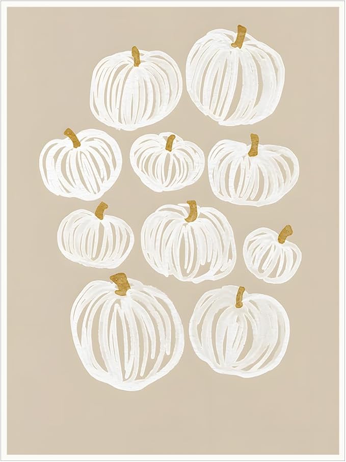 Neutral Pumpkin Painting Posters Modern Fall Canvas Print Wall Art, Beige Fall Decor Abstract Autumn Poster Halloween Decor 12x16"Unframed