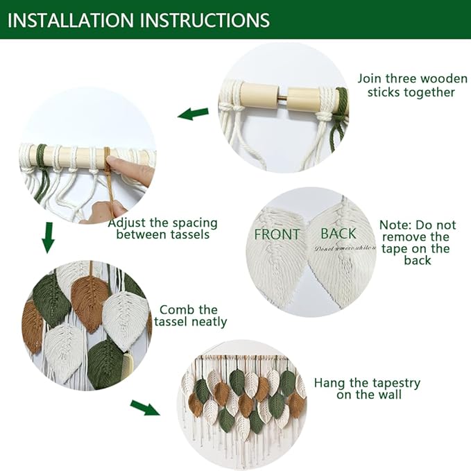VEKALON Macrame Wall Art Tapestry - Large Boho Chic Woven Wall Hanging Decor for Bedroom, Modern Bohemian Leaf-Shaped Decorations for Office, Living Room, Bathroom(Forest Emerald)