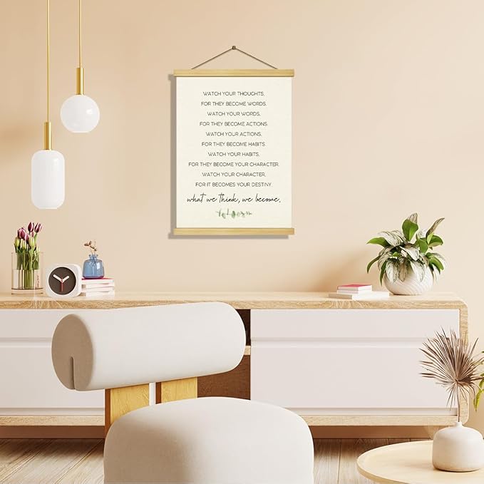 Inspirational Canvas Poster, Canvas Posters Wood Hanger, Watch Your Thoughts Poster Quotes Wall Decor, Motivational Classroom Posters, Positive Mindset Decoration, Home Office Decor