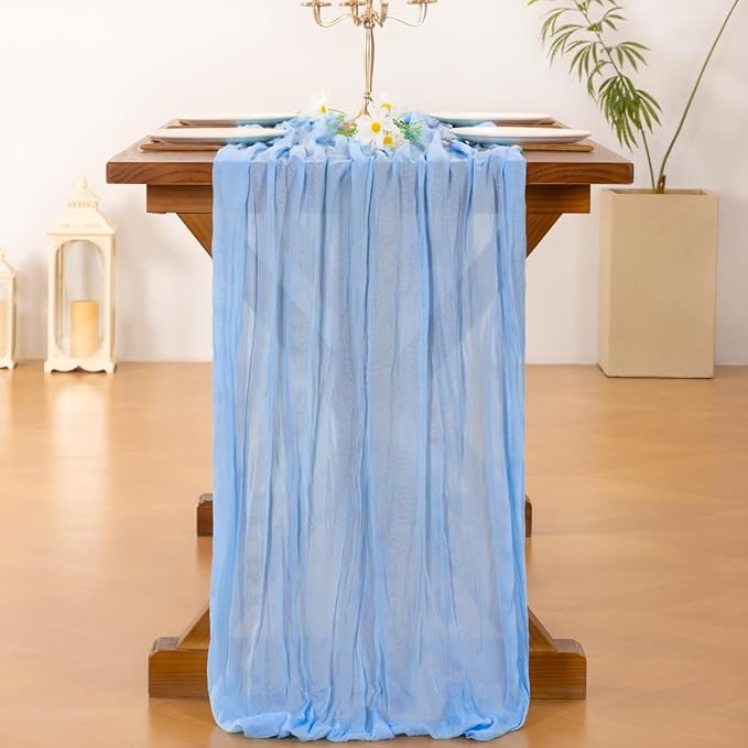 Socomi 6pcs Blue Fall Thanksgiving Cheesecloth Table Runner Boho Rustic Gauze 120 inch 10FT Cheese Cloth Runner for Wedding Party Baby Shower Birthday Home Decor Holiday Decorations