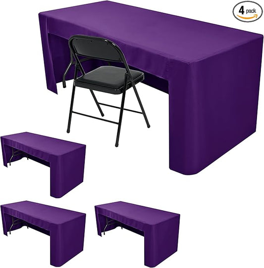 HolidayIdeas Open Back Fitted Tableclothss for 6 Foot Rectangle Table, Wrinkle Resistant Washable Table Covers 72x30 Inch for Craft Fairs, Banquets, Trade Show Display, Purple,4 Pcs