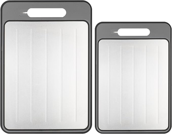 Cutting Board Double Sided,2 Pcs Vegetable Board With Sharpening Stone,Large Size+Small Size,Food Grade Stainless steel and Wheat straw PP Material,Eco-Friendly and Easy to Clean (grey)