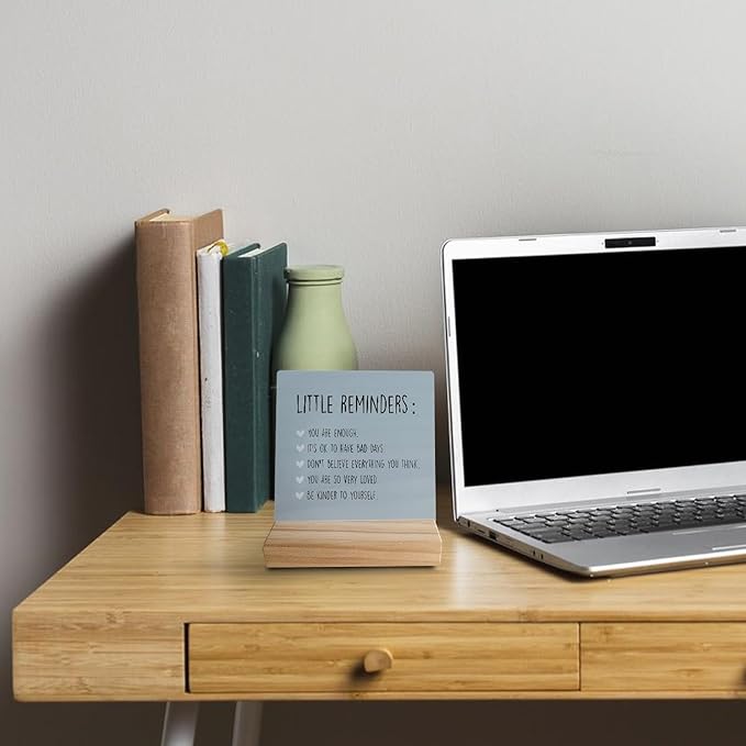 Inspirational Gift Wooden Sign - Mental Health Gift for College Girls, Self Love Gifts, Little Reminders Office Decor Sign, Back to School Gifts for College Students (Blue)