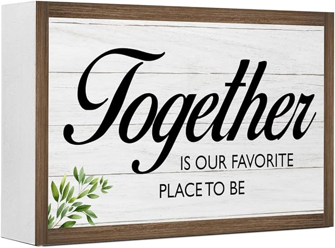 Together is Our Favorite Place Wooden Box Sign Desk Decor,Family Quotes Wooden Block Plaque Sign for Home Farmhouse Living Room Bedroom Shelf Table Wall Decor