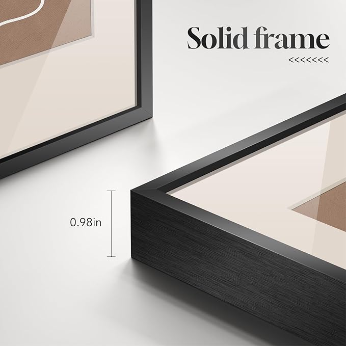 Framed Neutral Abstract Wall Art for Living Room, 4 Piece Earth Tone Modern Art Prints Paintings Artwork for Walls, Minimalist Brown Abstract Pictures for Hallway Dining Room Bedroom Office Wall Decor