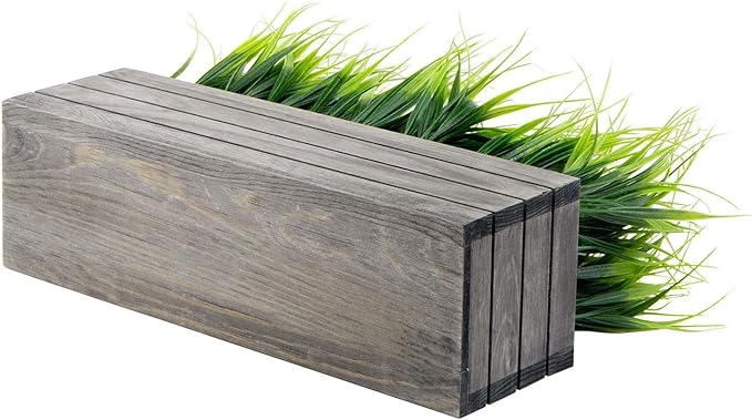 MyGift 14 Inch Artificial Green Grass Plant in Vintage Gray Wood Planter Window Box, Faux Greenery in Decorative Rectangular Crate Style Wooden Container