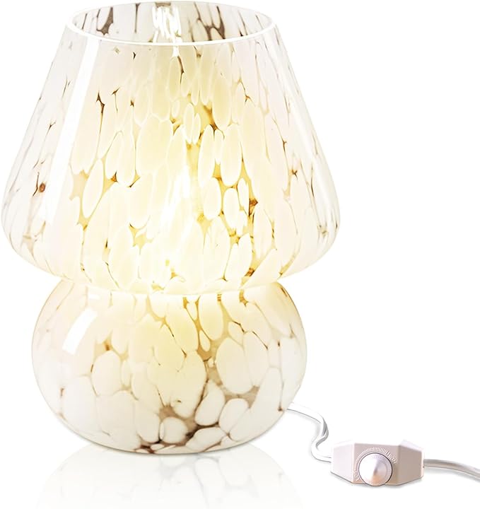Next Glow Mushroom Lamp – Modern Dimmable LED Night Light for Bedrooms, Kids Rooms, Bedside Nightstands, Living Room Table and Kitchen Decor – Pretty Desk Light, E26 Socket w 120V Bulb (Marbled White)
