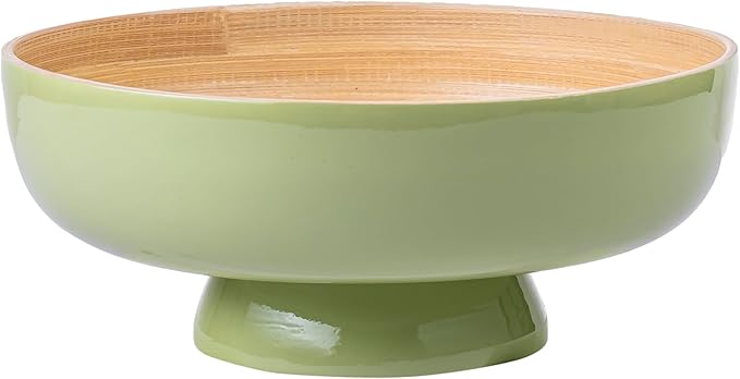 PEMAR 10" Lacquer Bamboo Fruit Bowl for Kitchen Counter, Handmade Large Decorative Pedestal Bowl for Entryway Table Home Decor, Key Bread Candy Snacks Organizer (Matcha Latte)