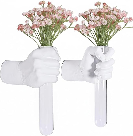 2 Pieces Wall Sculptures, Hands Vase Home Decor, Wall Mount Art Sculpture, Unique Wall Art Statue, Funky Flower Vase Decorations, Modern Eclectic Hanging Decor,Hands Statue (White)